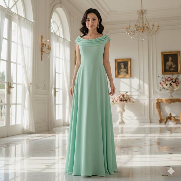 FORMAL FASHIONS INC Size 0 Green Long Party Wedding Dress Gown Cowl Neck - Picture 1 of 7